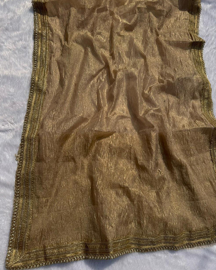 Premium Cream Color Tissue Crush Saree