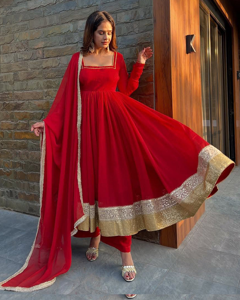 Red Color Georgette Blooming Anarkali Suit