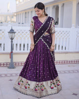 Wine Color Dola Silk Embroidered Lehenga Choli