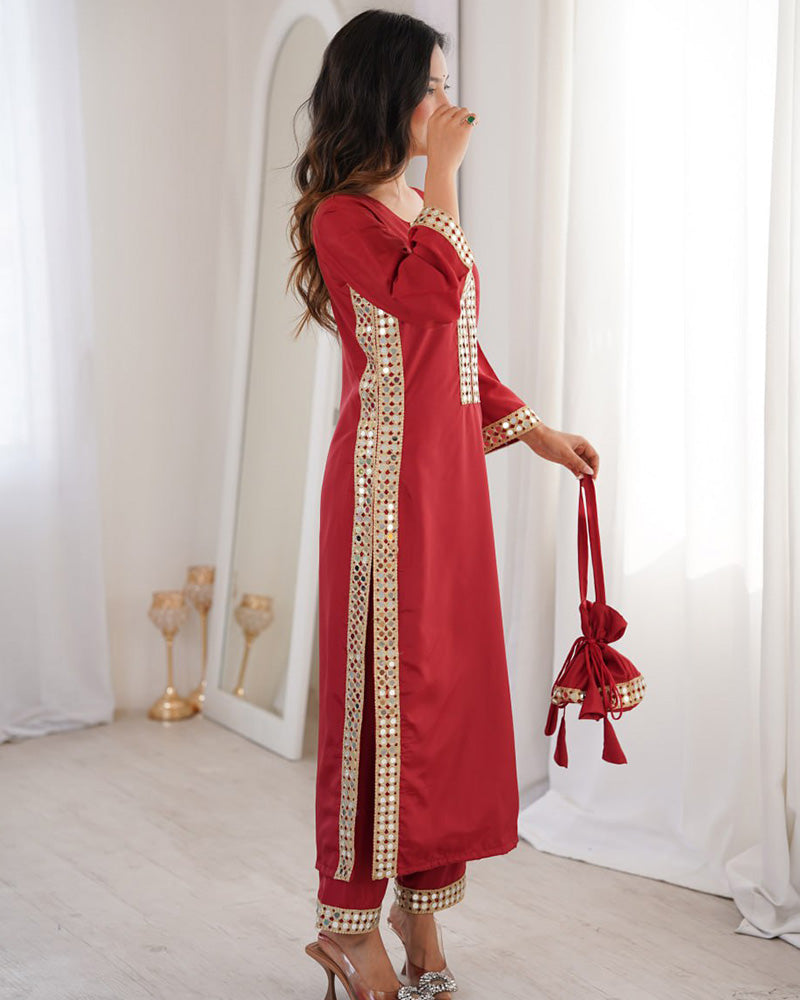 Maroon Color Natural Crape Kurti Suit