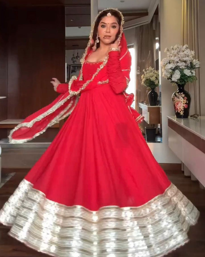 Red Color Georgette Sequence Embroidered Gown