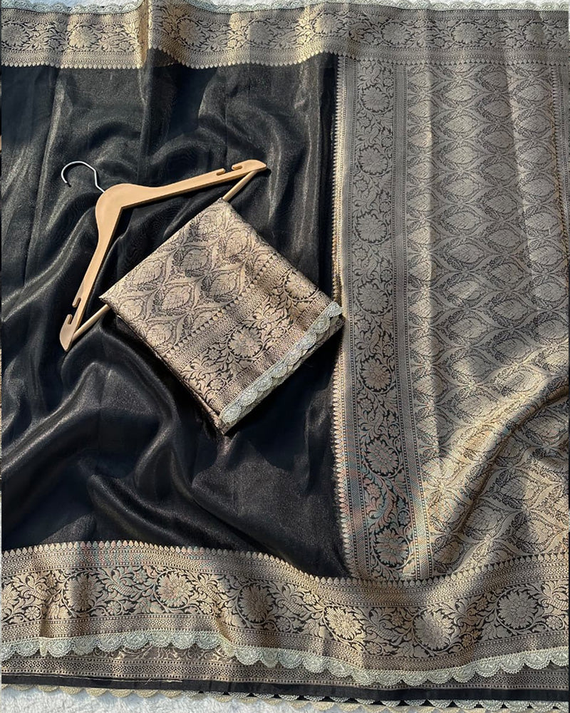 Black Color Banarasi Tissue Saree