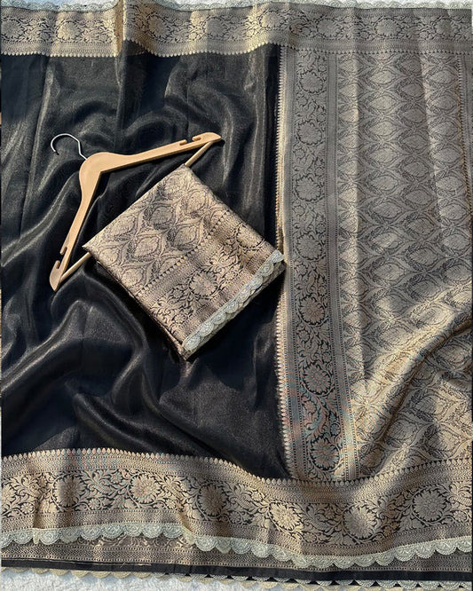 Black Color Banarasi Tissue Saree