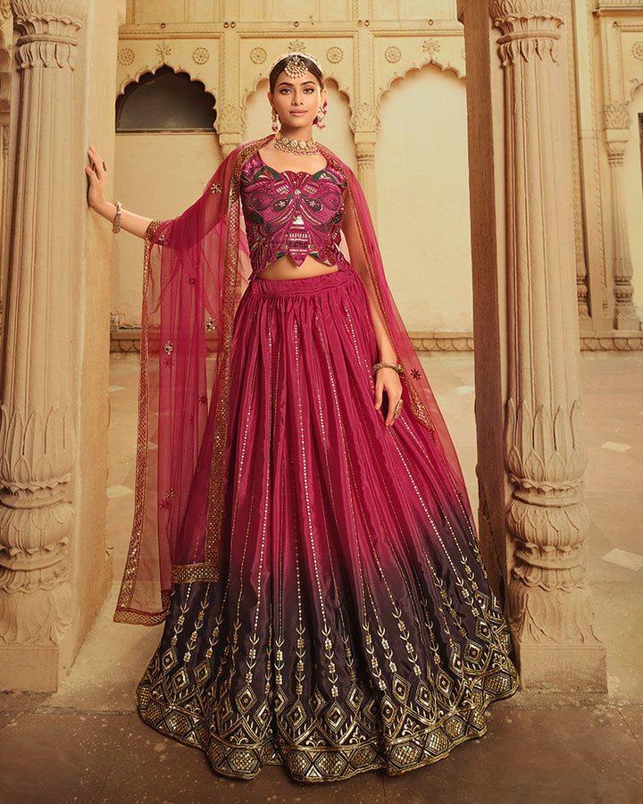 Deep Pink To Purple Color Silk Designer Lehenga Choli With Net Dupatta