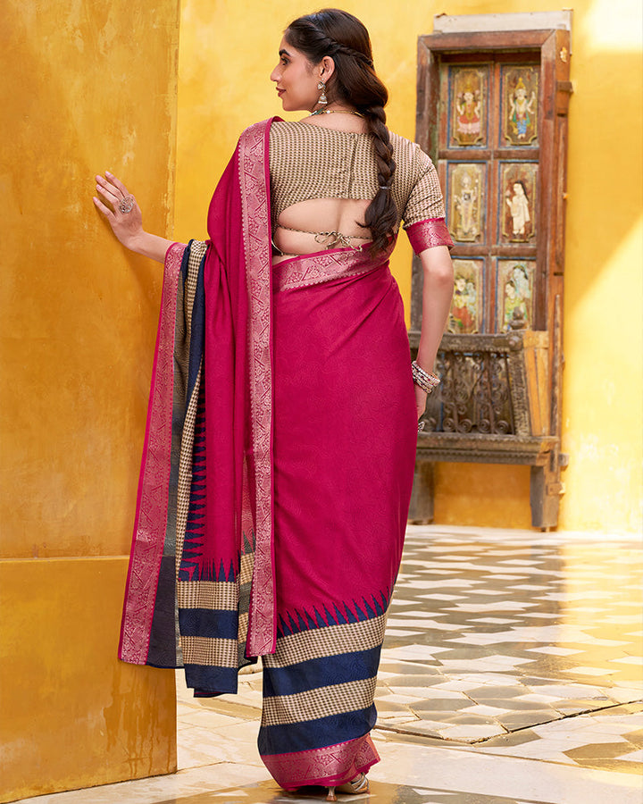 Pink Color Poly Cotton Printed Saree