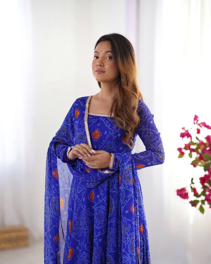 Royal Blue Color Soft Chiffon Anarkali Gown With Dupatta
