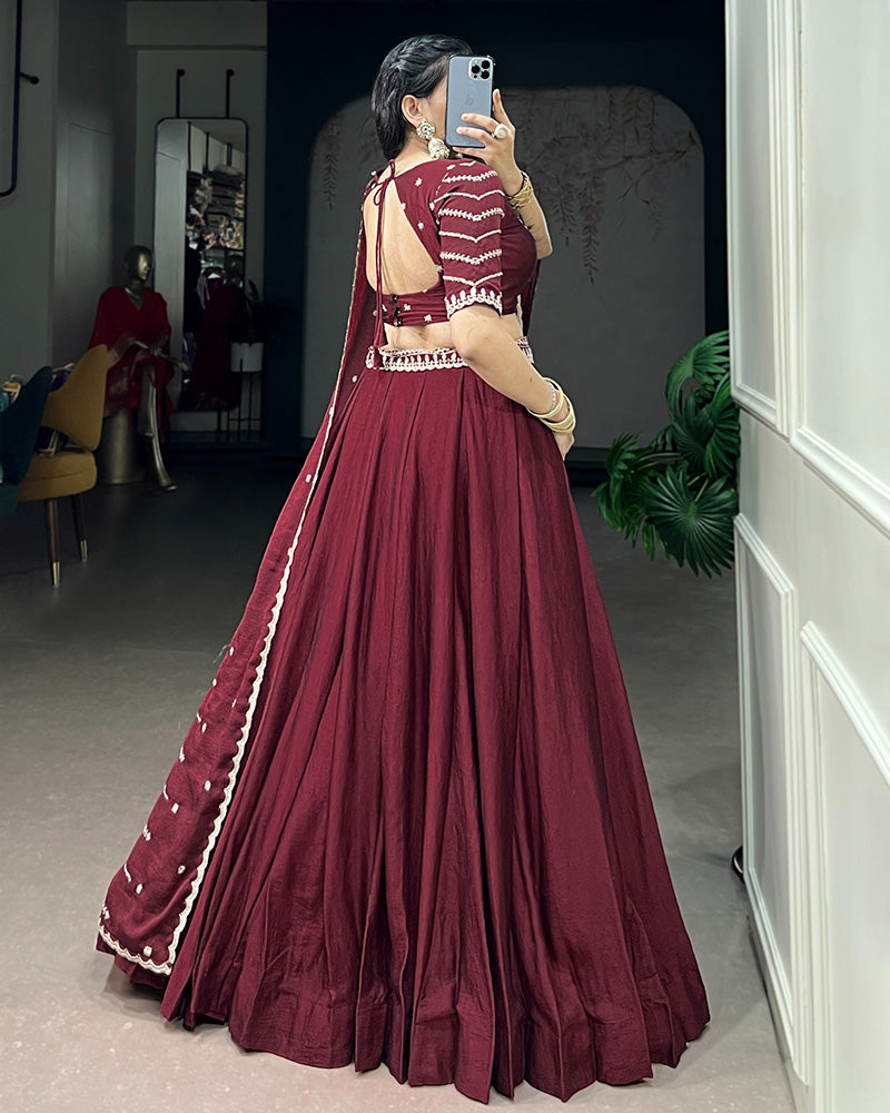 Maroon Color Rangoli Crush Embroidered Lehenga Choli
