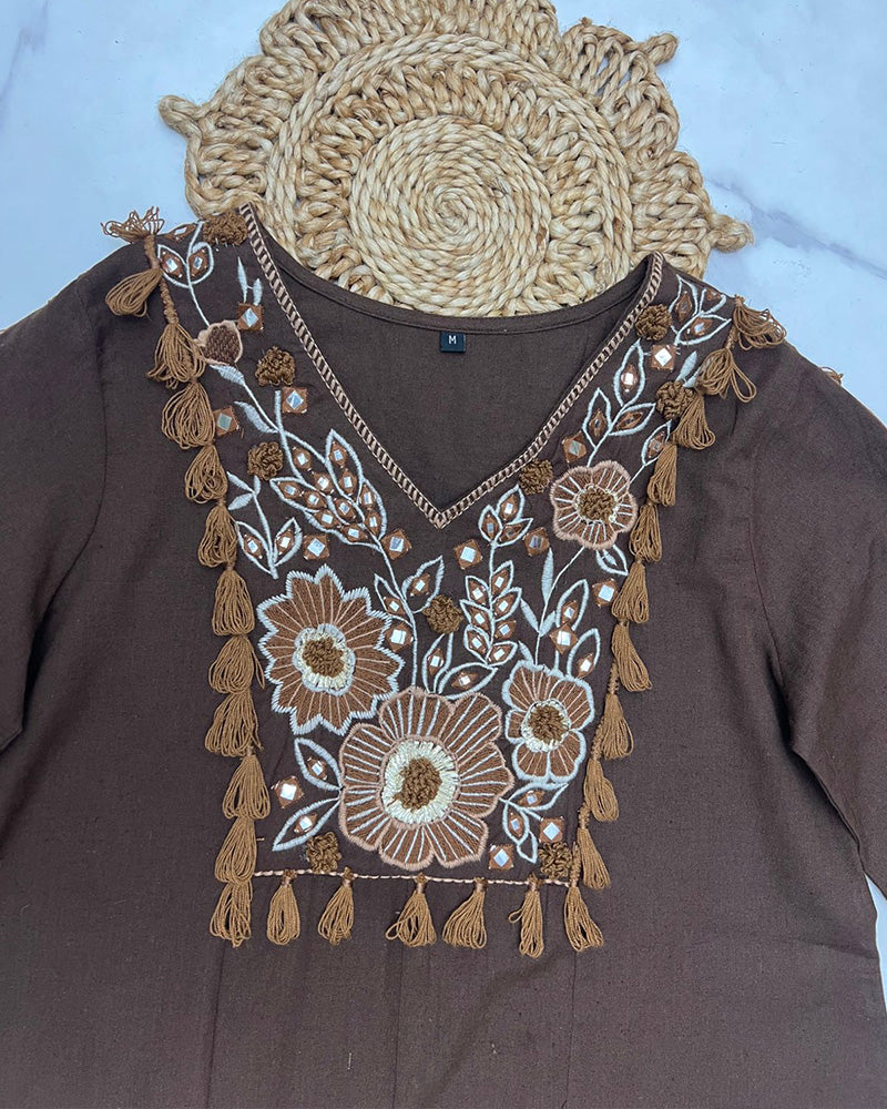 Brown Color Khadi Cotton Co-Ord Set
