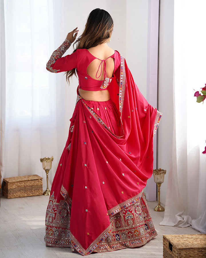 Designer Tomato Color Natural Crepe silk Lehenga Choli