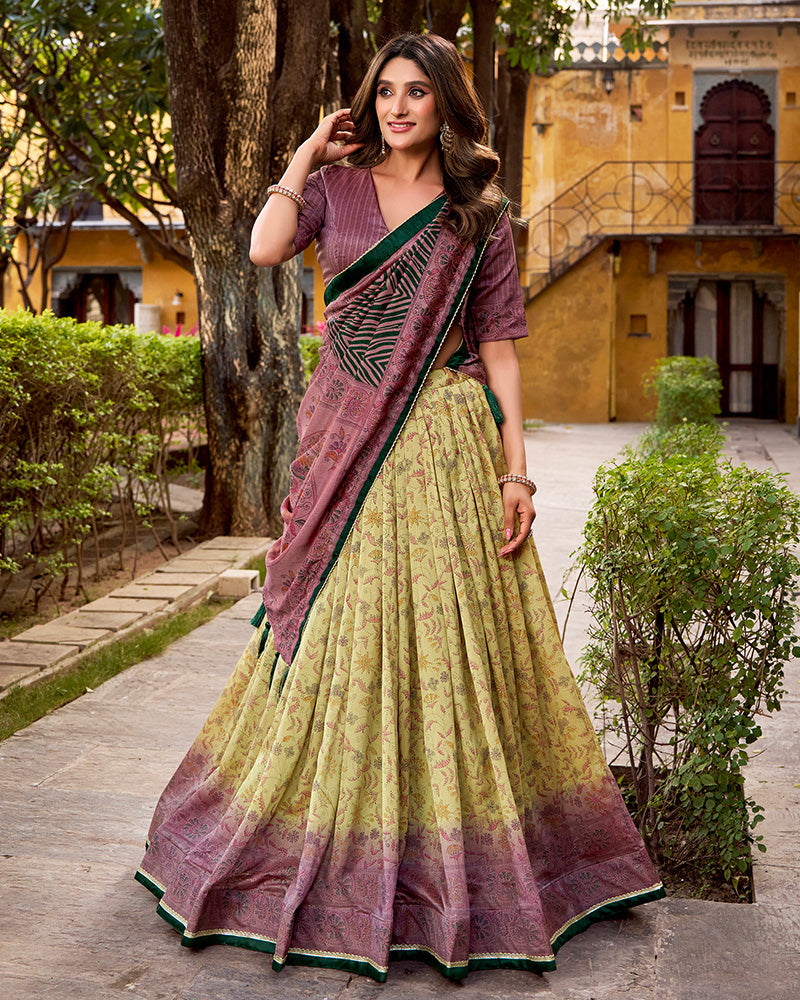 Dusty Mauve Color Vichitra Silk Printed Lehenga Choli