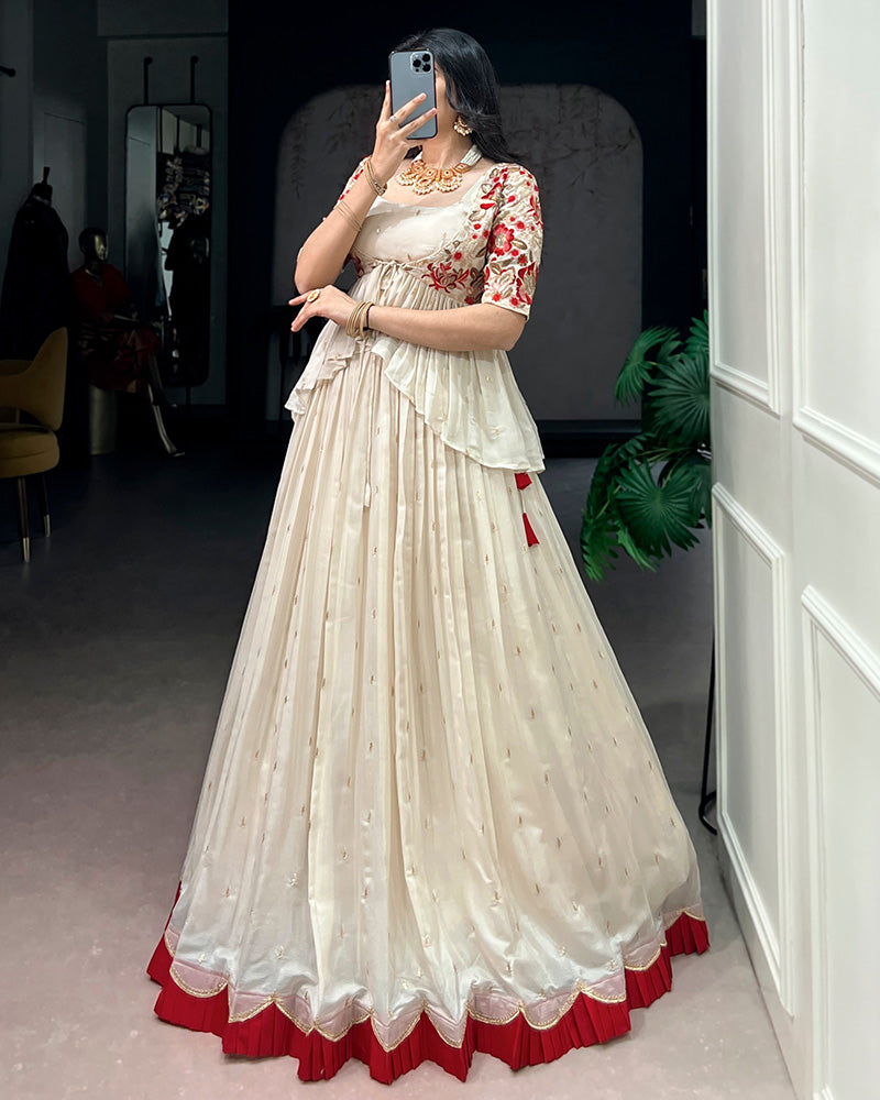 Off-White Color Chocolate Silk Embroidered Lehenga Choli