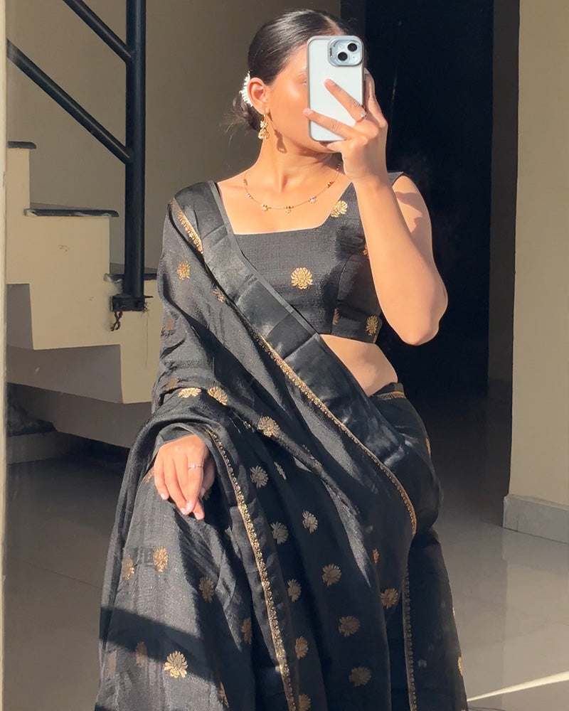 Black Color Viscose Soft Jute Khadi Saree