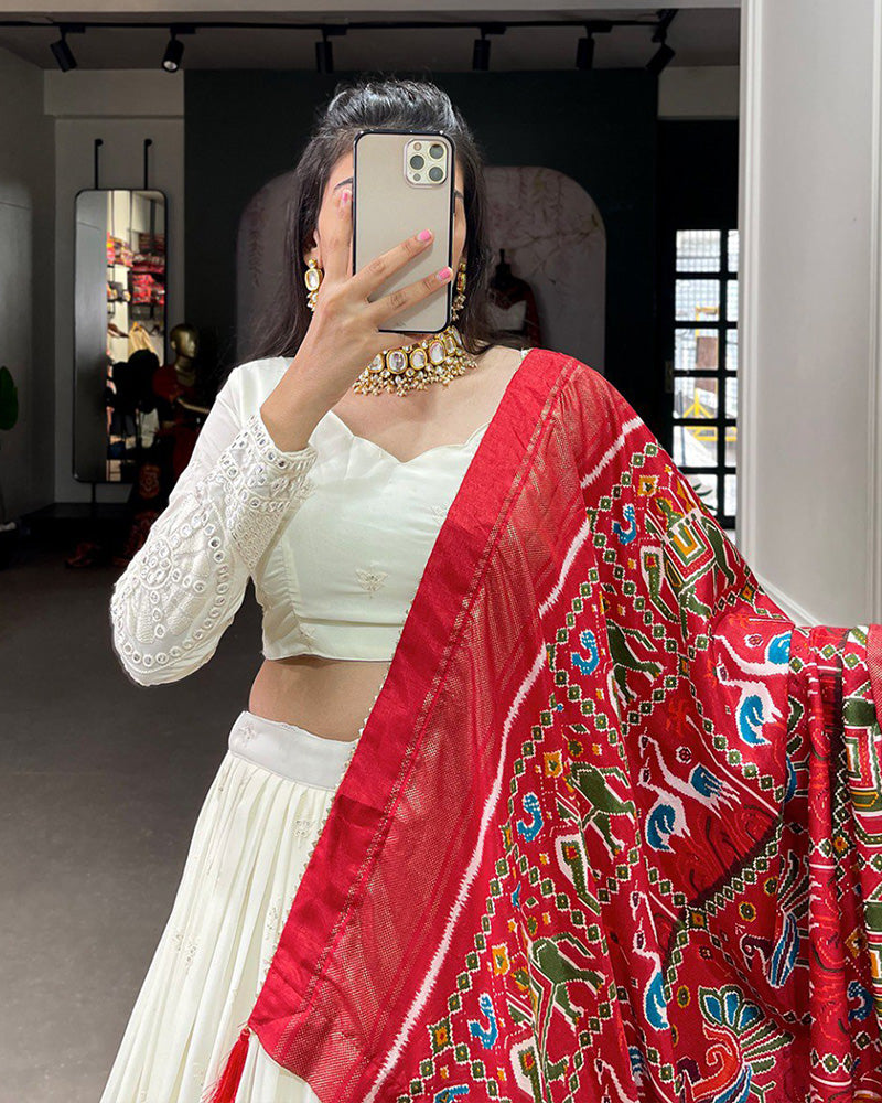 Off White Lucknowi Embroidery Work Lehenga Choli