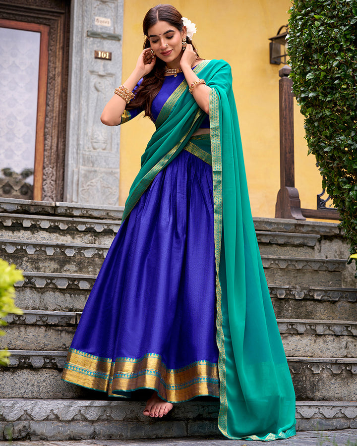Designer Royal Blue Color Poly Cotton Half Saree