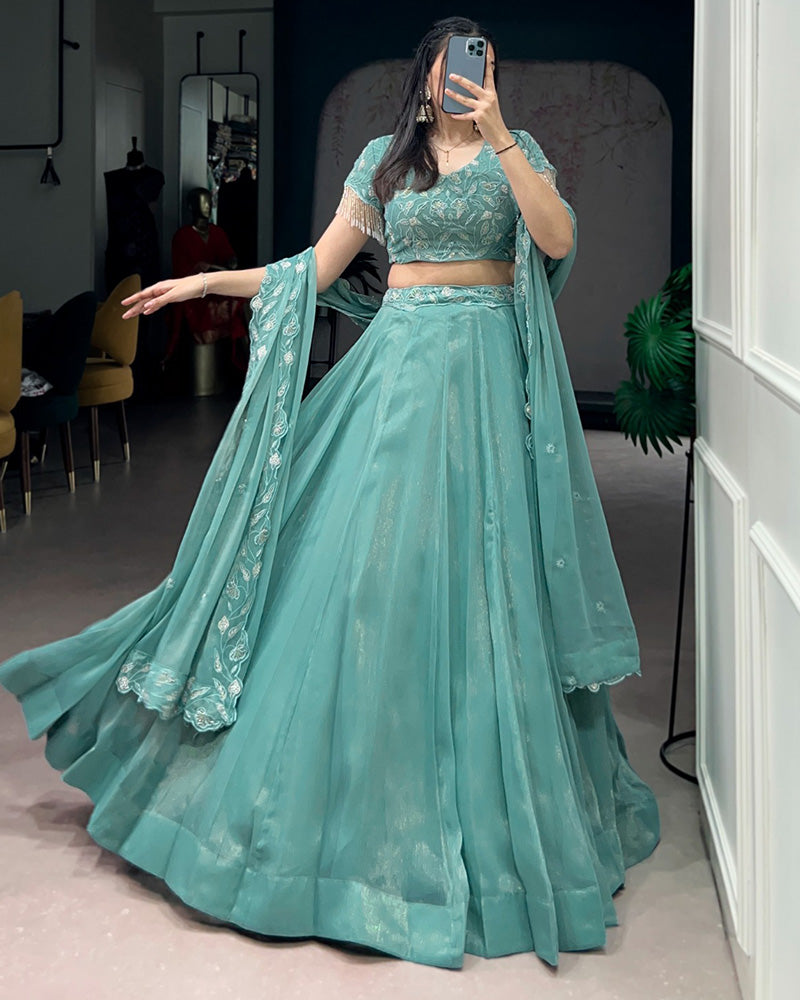 Sky Blue Color Gold Coin Embroidered Lehenga Choli
