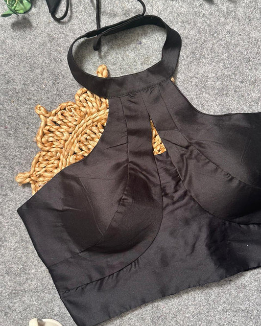 Fancy Black Color Cotton Silk Spaghetti Blouse