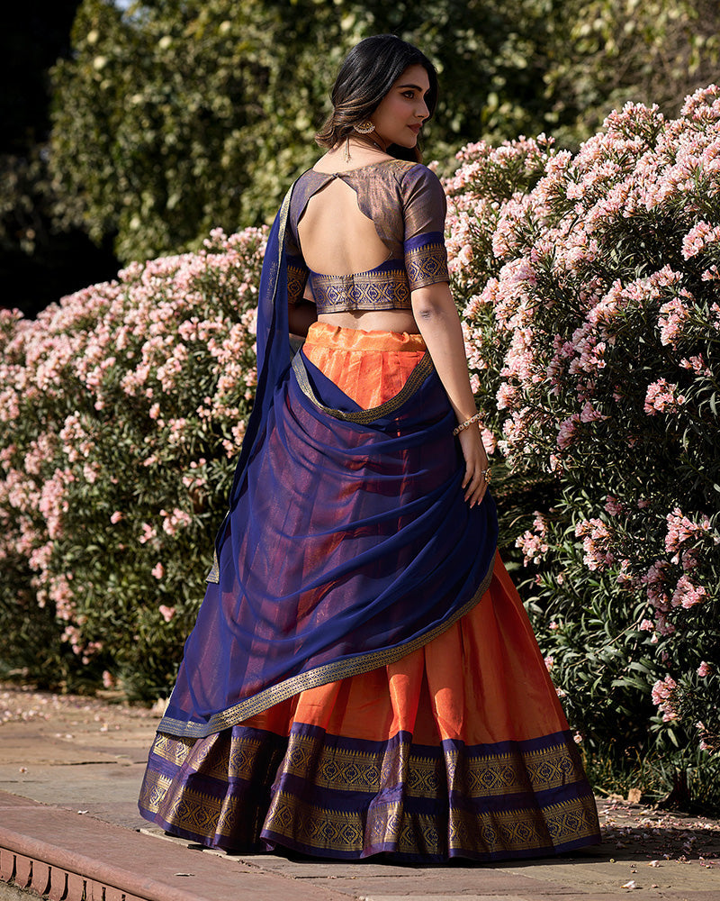 Orange Color Kanchipuram Silk Designer Half Saree