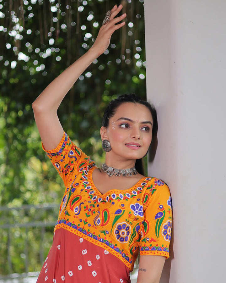 Navratri Special Rust Orange Color Rayon Kutchi Work Kurti