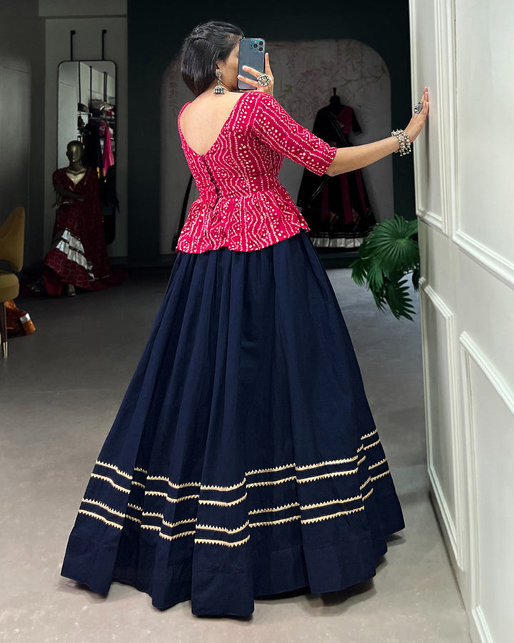 Navy Blue Color Cotton Plain Navratri Lehenga Choli