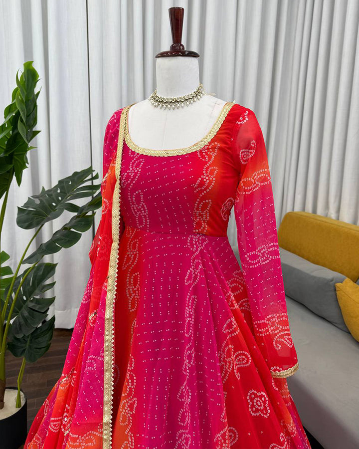 Multi Pink Color Georgette Digital Print Anarkali Suit