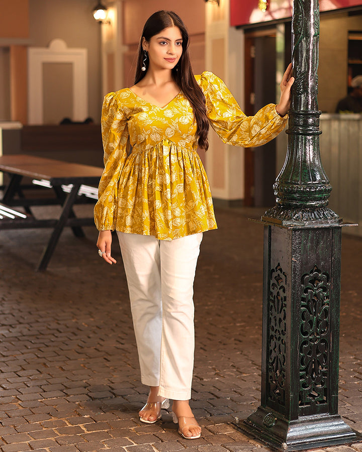 Designer Yellow Color Cotton Tunic