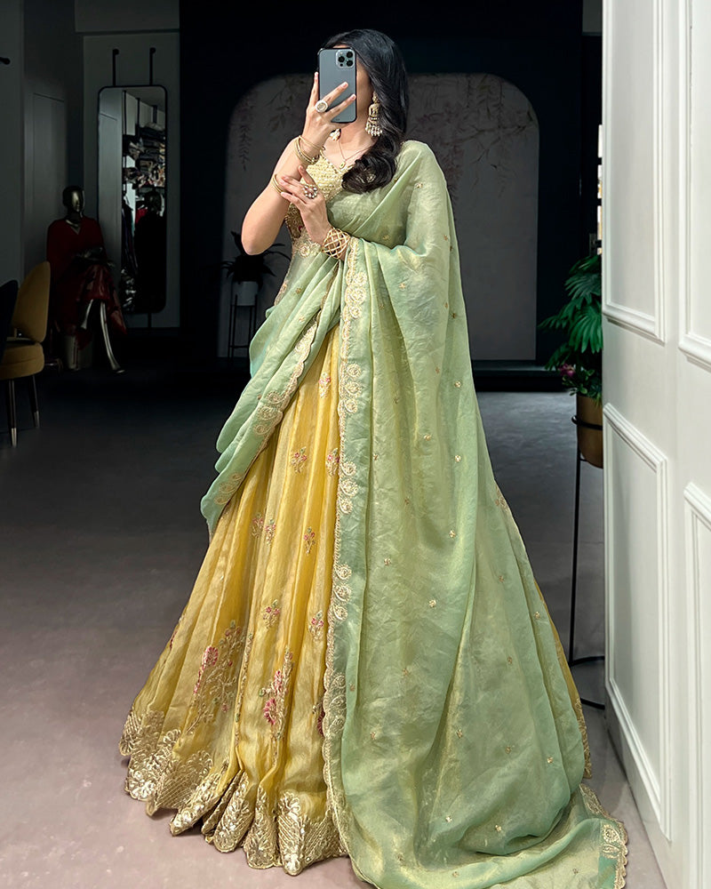 Yellow Color Moss Silk Embroidered Lehenga Choli