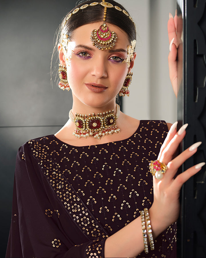 New Design Wine Color Georgette Lehenga Choli
