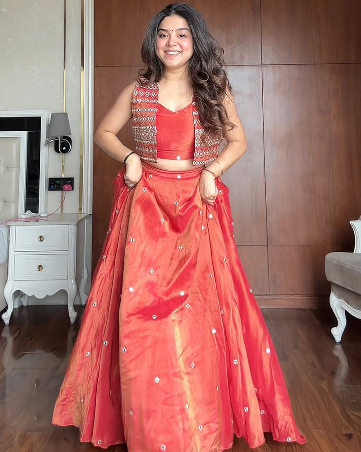 Orange Color Western Style Shimmer Silk Lehenga Choli