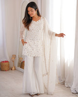 Off-White Color Crunchy Silk Embroidered Plazzo Suit