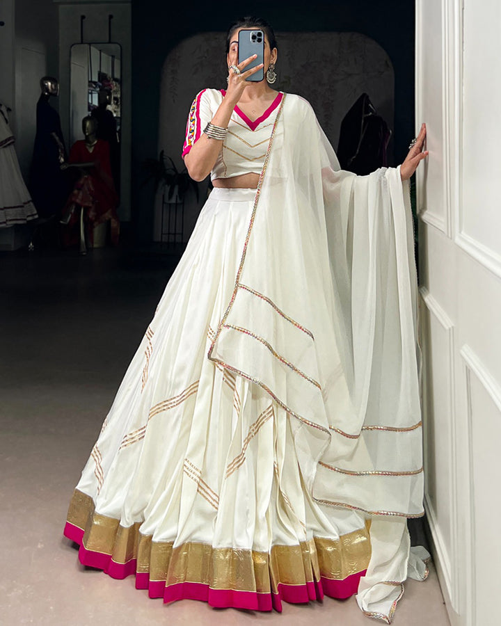 Classic White Color Pure Rayon Navratri Lehenga Choli