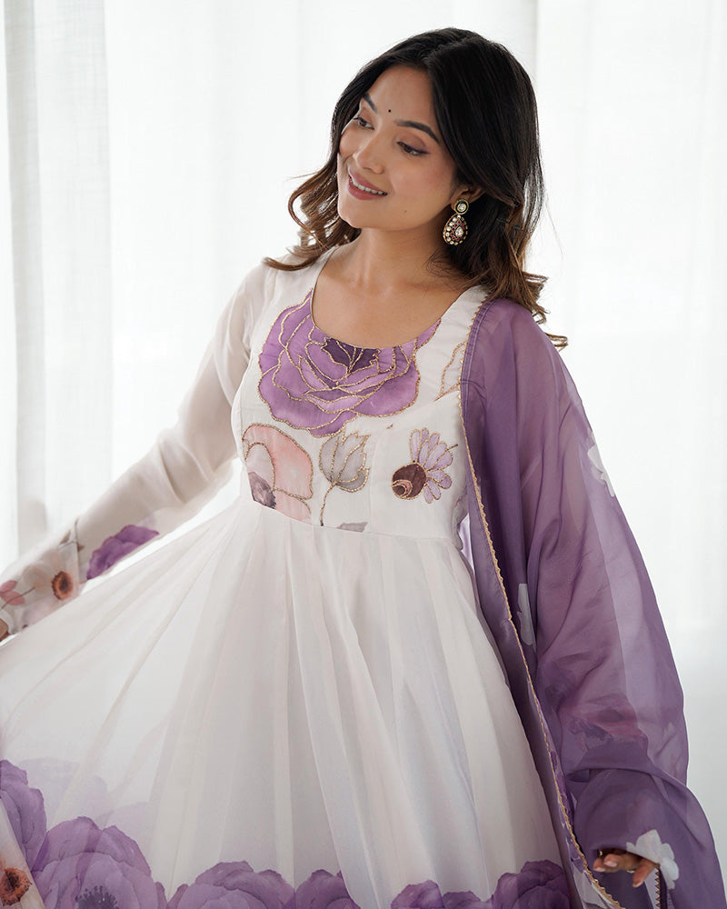 Violet Color Organza Silk Three Piece Anarkali Suit