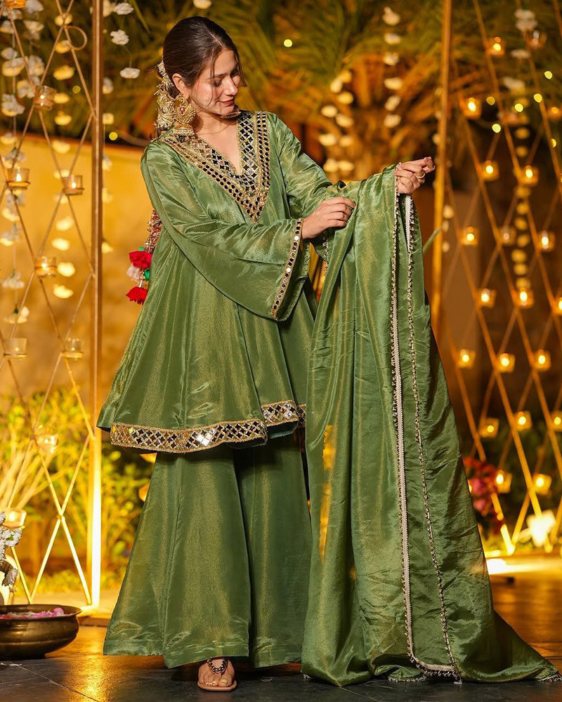 Mehndi Color Viscose Cosmos Plazzo Suit