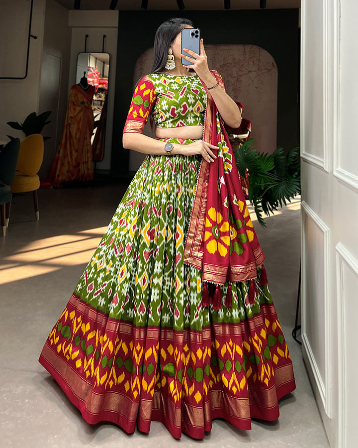 Mehndi Color Tussar Silk Designer Lehenga Choli