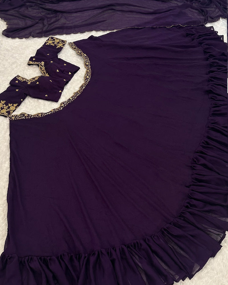 Wine Color Diamond Crush Silk Lehenga Choli