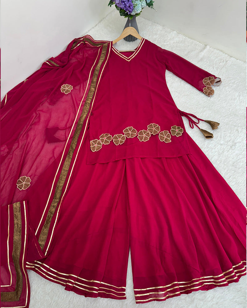 Rani Pink Color Faux Georgette Plazzo Suit