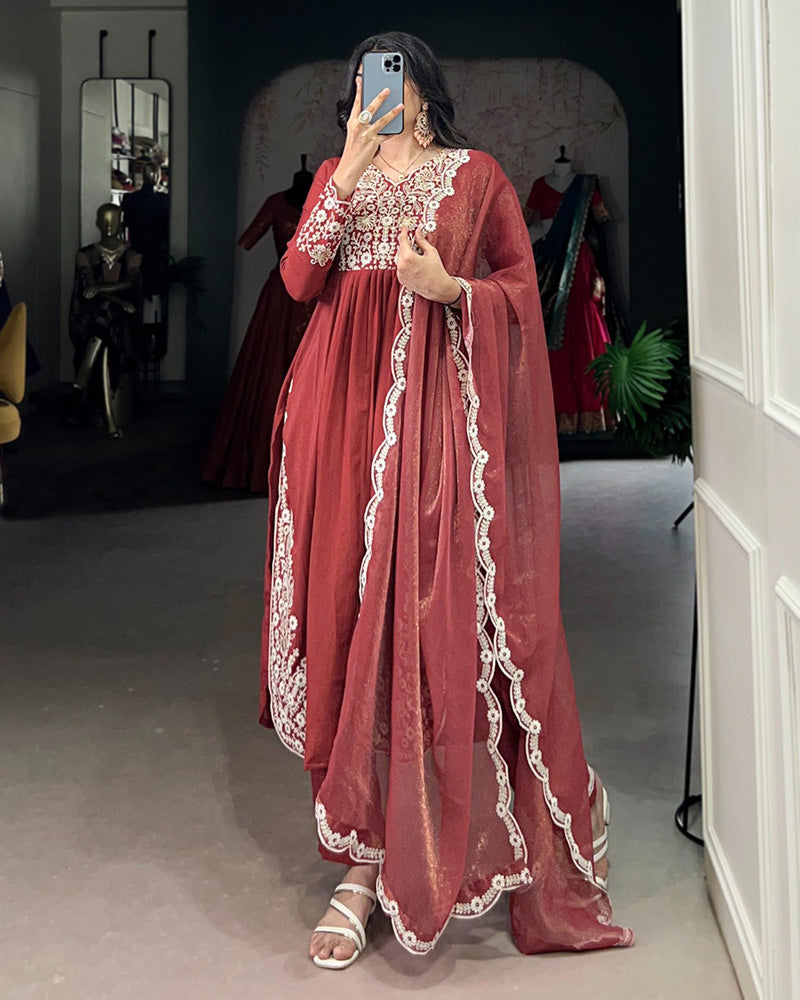 Elegant Rust Orange Maska Cotton Salwar Suit