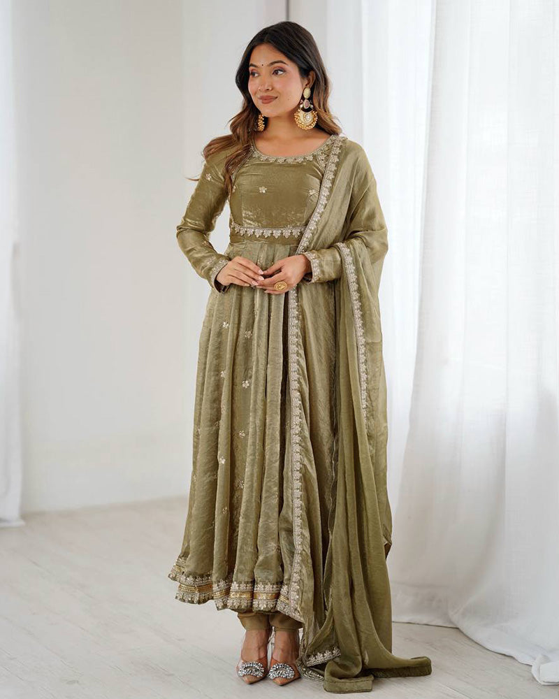 Navy Blue Color Fendi Silk Thread Embroidered Anarkali Suit