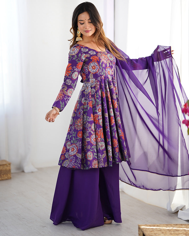 Purple Color Chanderi Silk Plazzo Suit