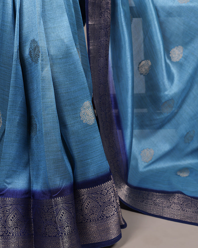 Sky Blue Color Rumali Silk Zari Weaving Saree