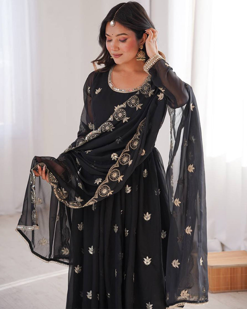 Black Color Georgette Sequence Embroidered Anarkali Suit