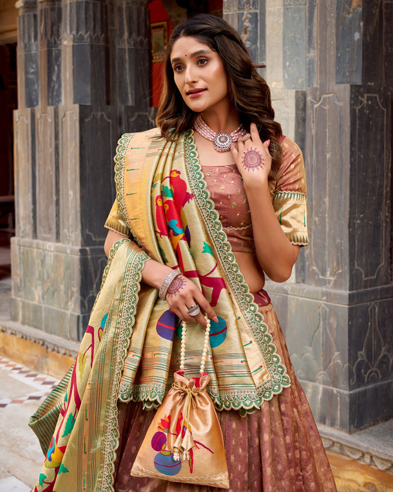 Brown Color Shimmer Organza Silk Lehenga Choli