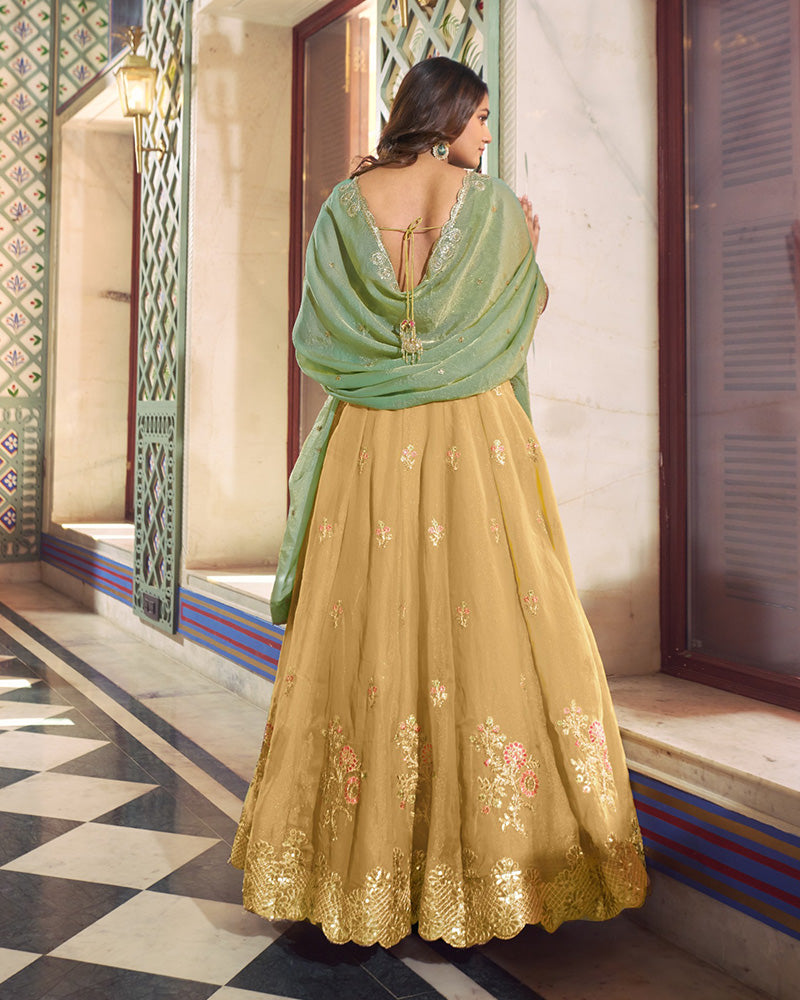 Yellow Color Moss Silk Embroidered Lehenga Choli