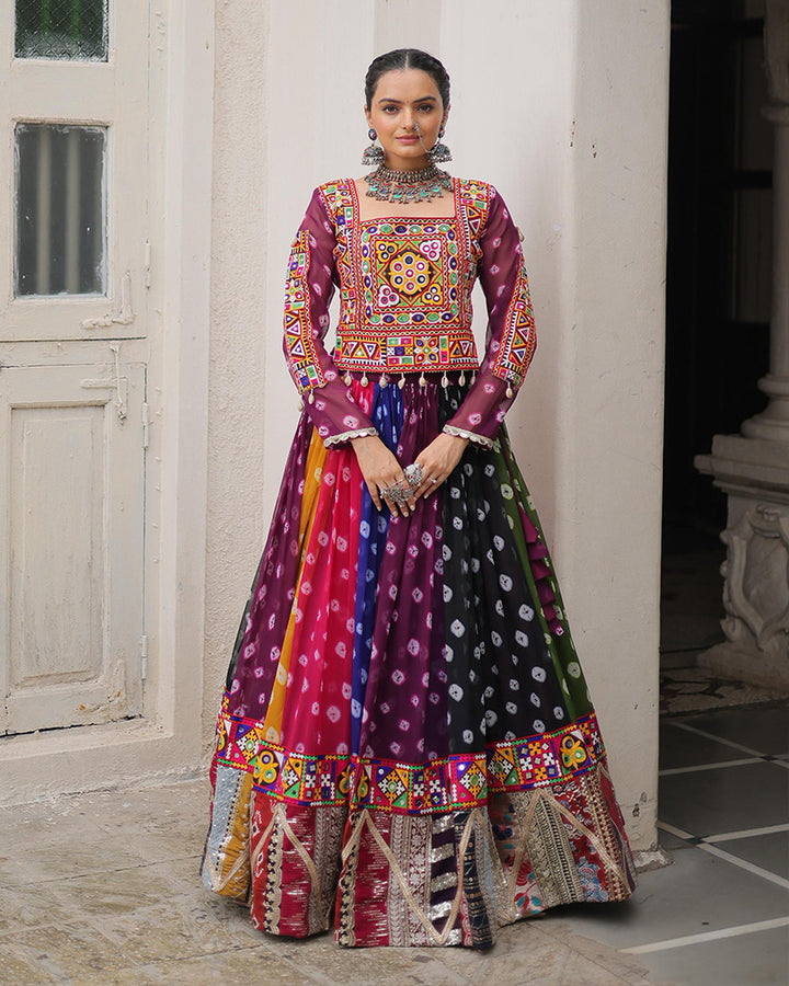 Multi Color Georgette Gamthi Emblished Navratri Lehenga Choli (Copy)