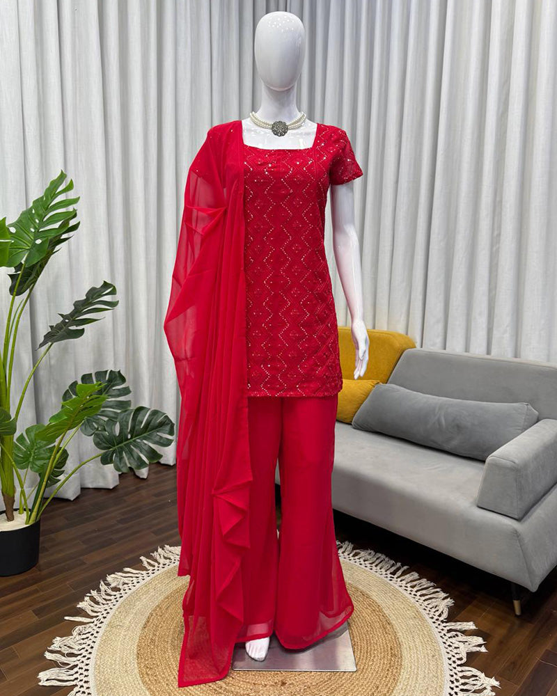 3 Color Faux Georgette Three Piece Kurti Suit