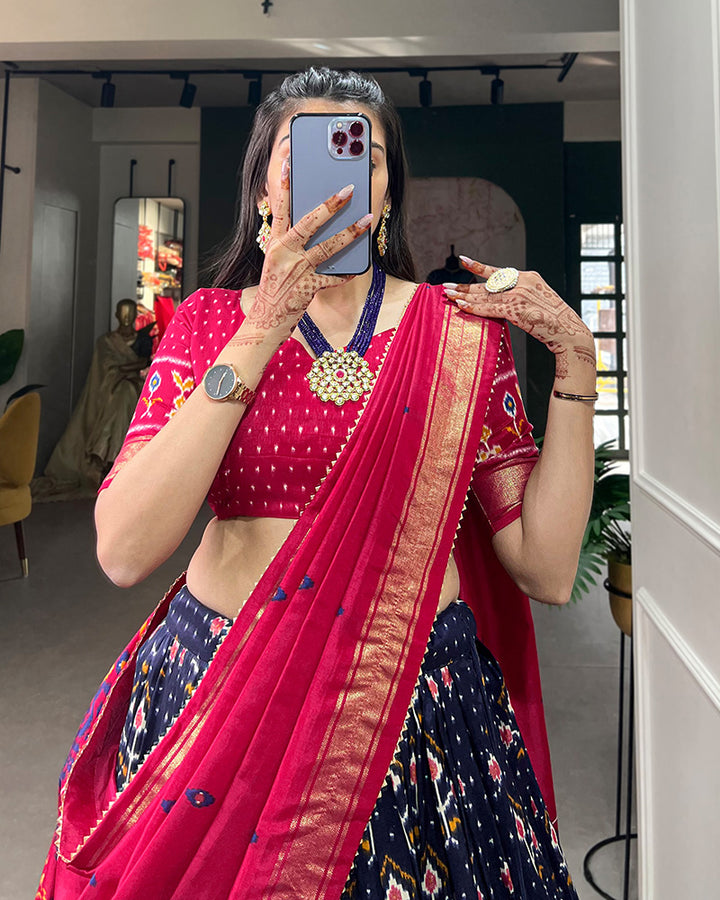 Navy Blue Color Tussar Silk Designer Lehenga Choli
