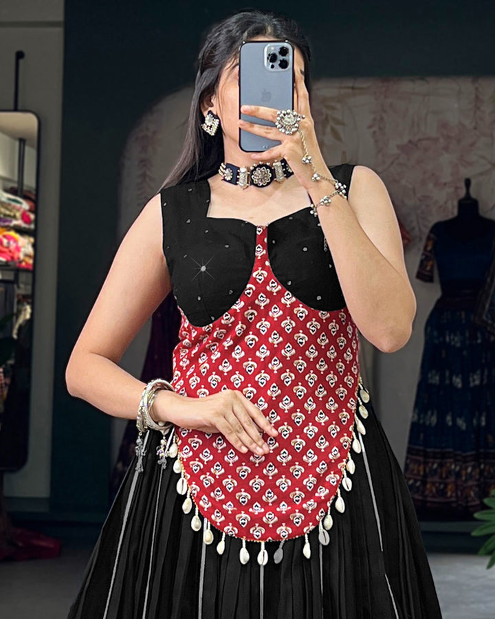 Maroon and Black Color Cotton Printed Navratri Lehenga Choli