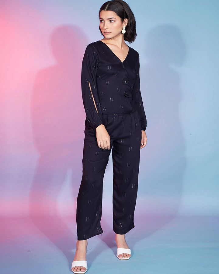 Navy Blue Color Viscose Rayon Co-Ord Set