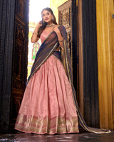 Light Pink Color Dupion Silk Zari Weaving Half Saree