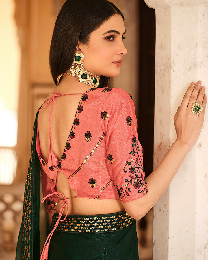 Green Color Chinnon Sequence Saree