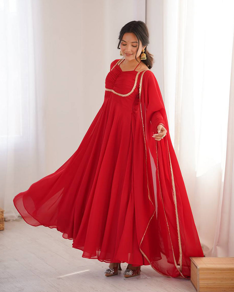 Red Color Pure Blooming Georgette Anarkali Gown